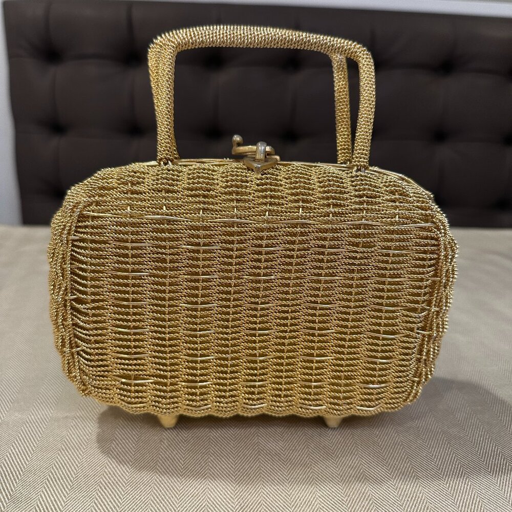 Vintage 1960s Gold Tone Woven Metal Purse